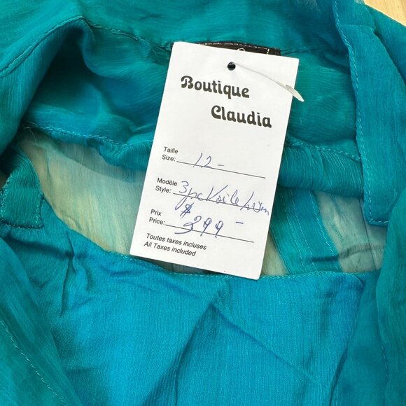 90s Vintage Clothing Set – Sheer Teal Button Shirt with Matching Tank - Picture 3 of 8